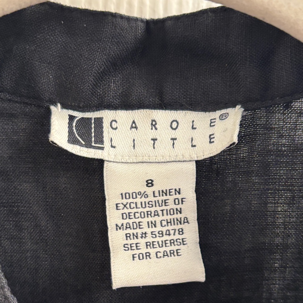 Women's CAROLE LITTLE Black Sleeveless Linen Embroidered Tunic/Top Size 8 - Picture 7 of 12